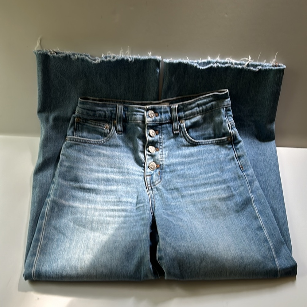 Madewell | 25 Wide Leg Crop Raw Hem Button Fly Front High Rise Jeans H5839 - Picture 4 of 14